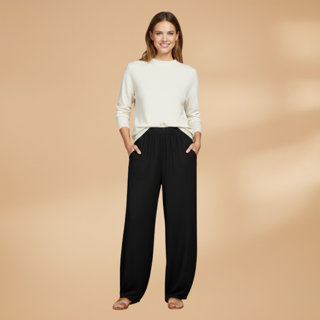 Palazzo Pants with Elastic Waistband and Side Pockets for Women