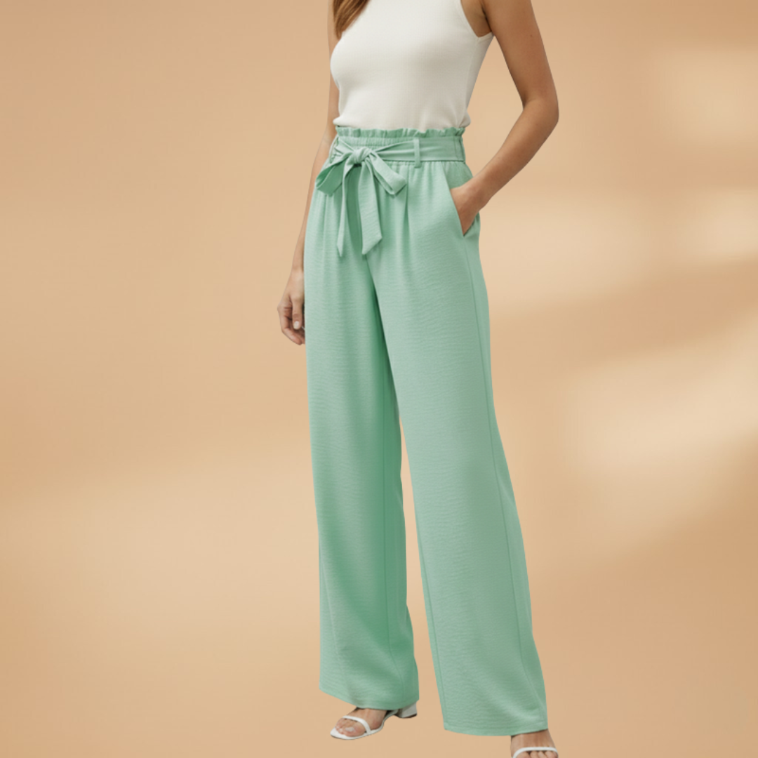 Palazzo Pants with Elastic Waistband and Side Pockets for Women