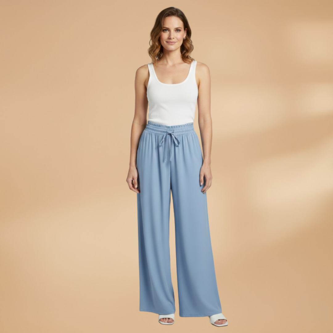 Palazzo Pants with Elastic Waistband and Side Pockets for Women