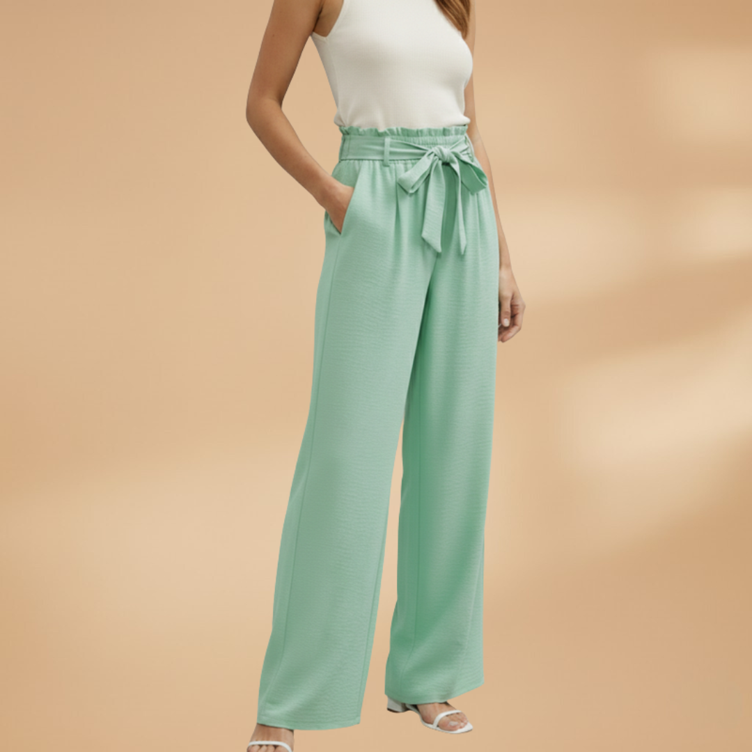 Palazzo Pants with Elastic Waistband and Side Pockets for Women