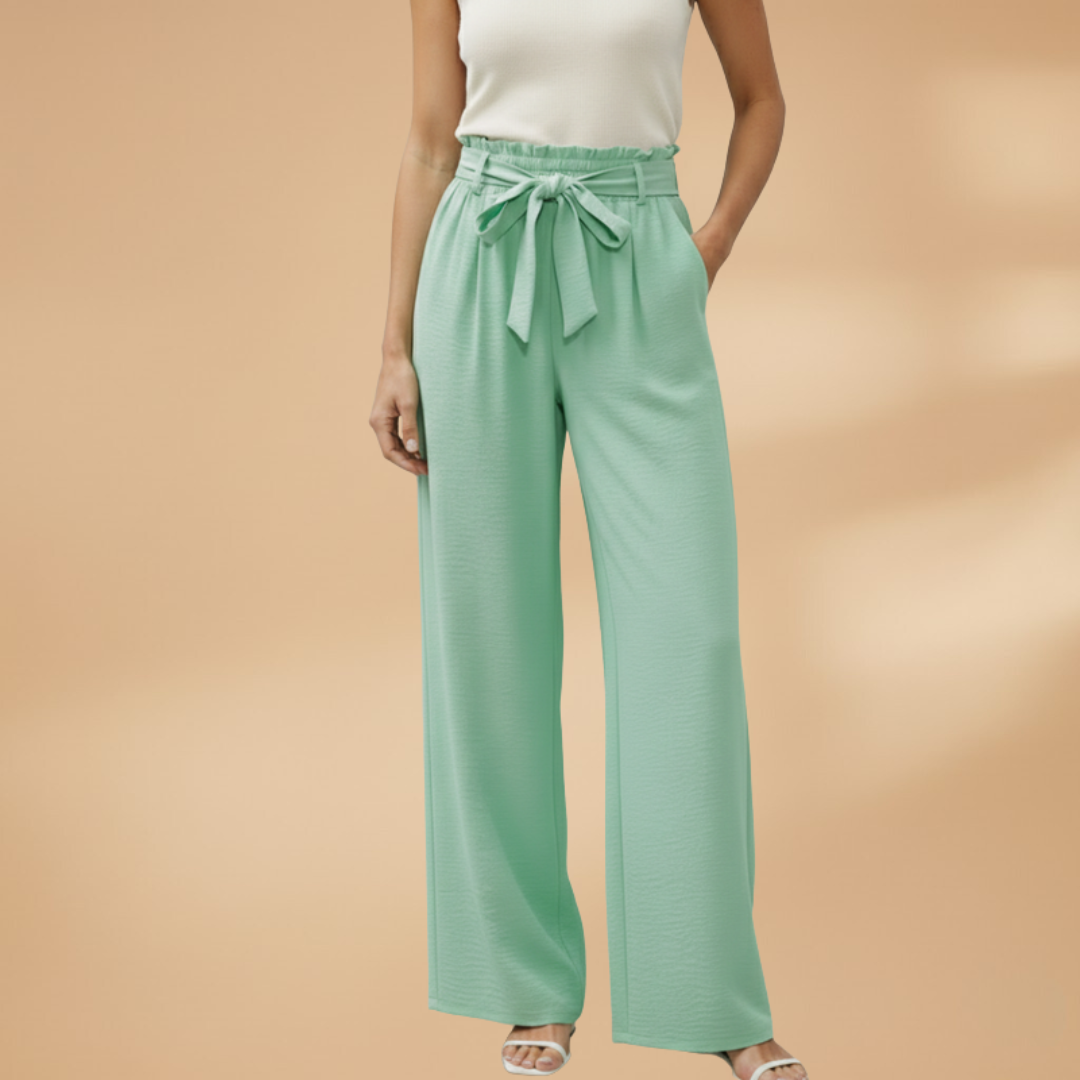 Palazzo Pants with Elastic Waistband and Side Pockets for Women