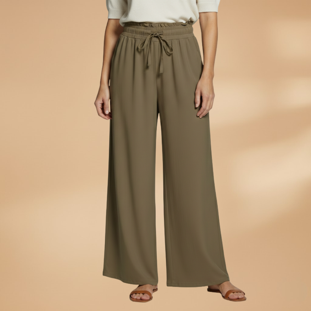 Womens Palazzo Pants With Elastic Waistband And Side Pockets
