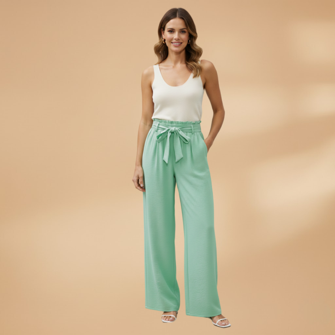 Palazzo Pants with Elastic Waistband and Side Pockets for Women