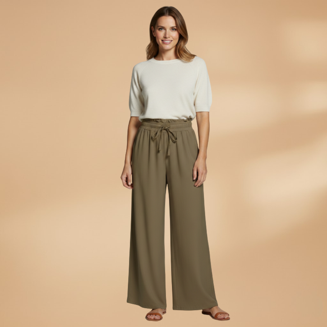 Womens Palazzo Pants With Elastic Waistband And Side Pockets