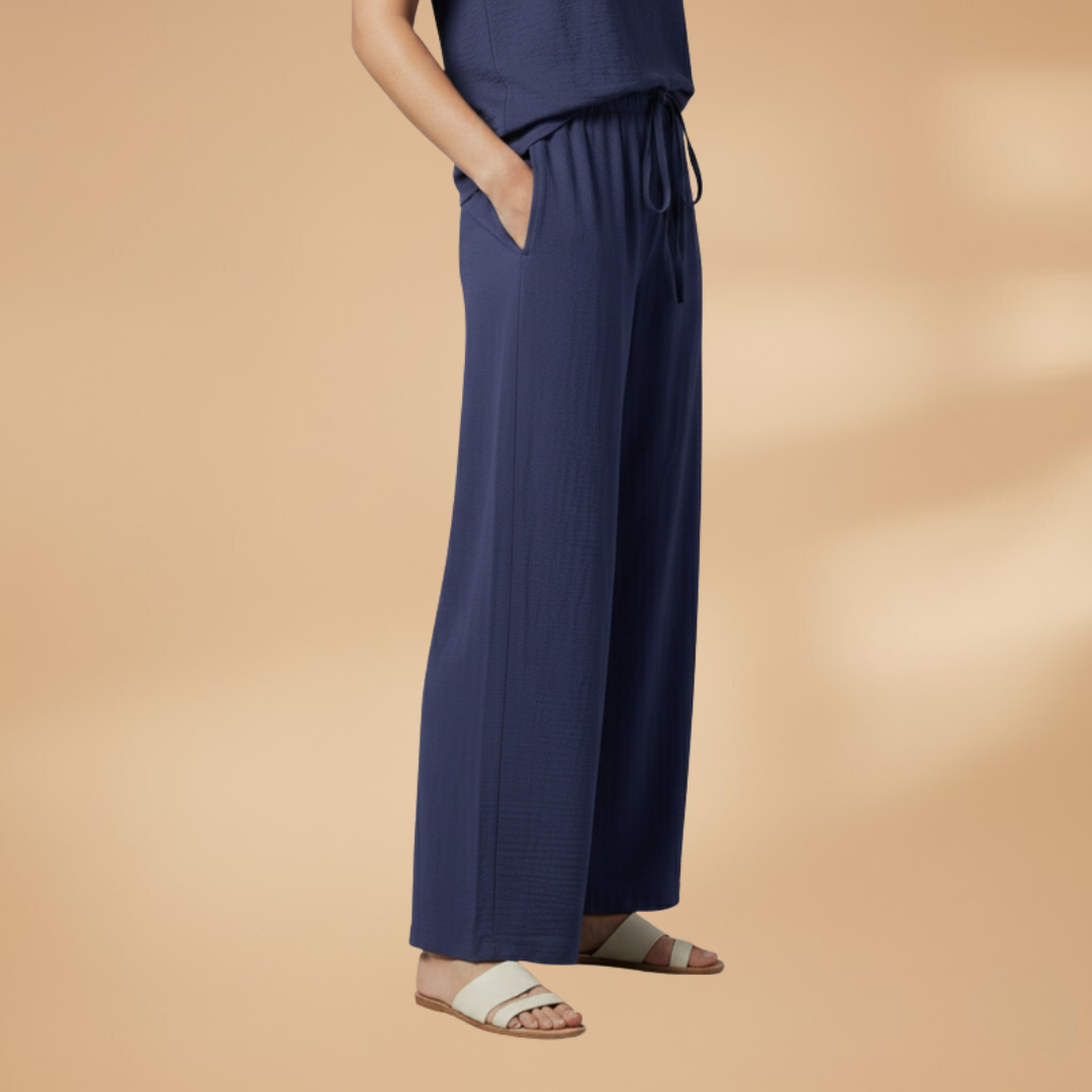 Palazzo Pants with Elastic Waistband and Tie for Women
