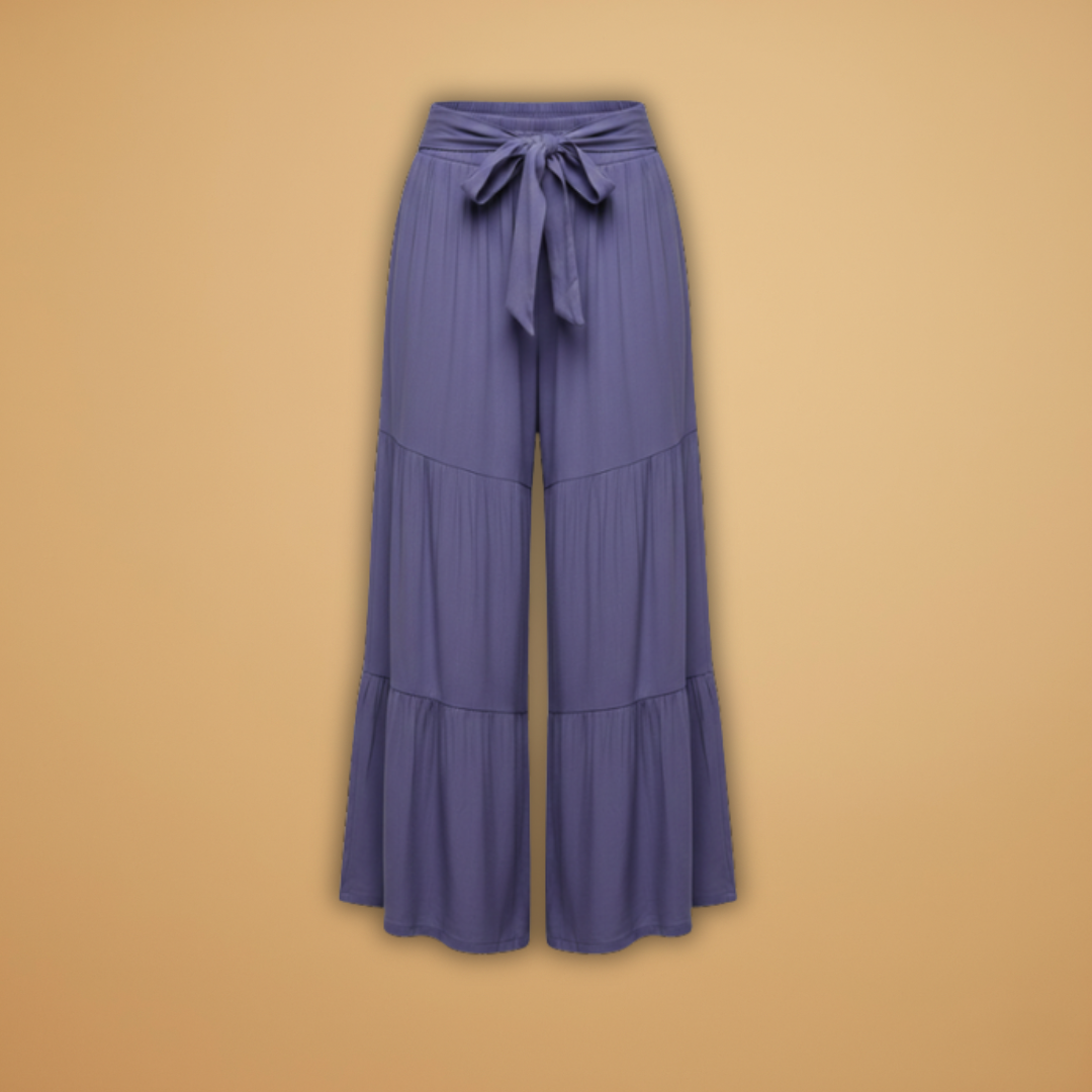 Palazzo Pants with Elastic Waistband and Tie Belt for Women