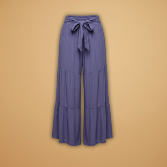 Palazzo Pants with Elastic Waistband and Tie Belt for Women
