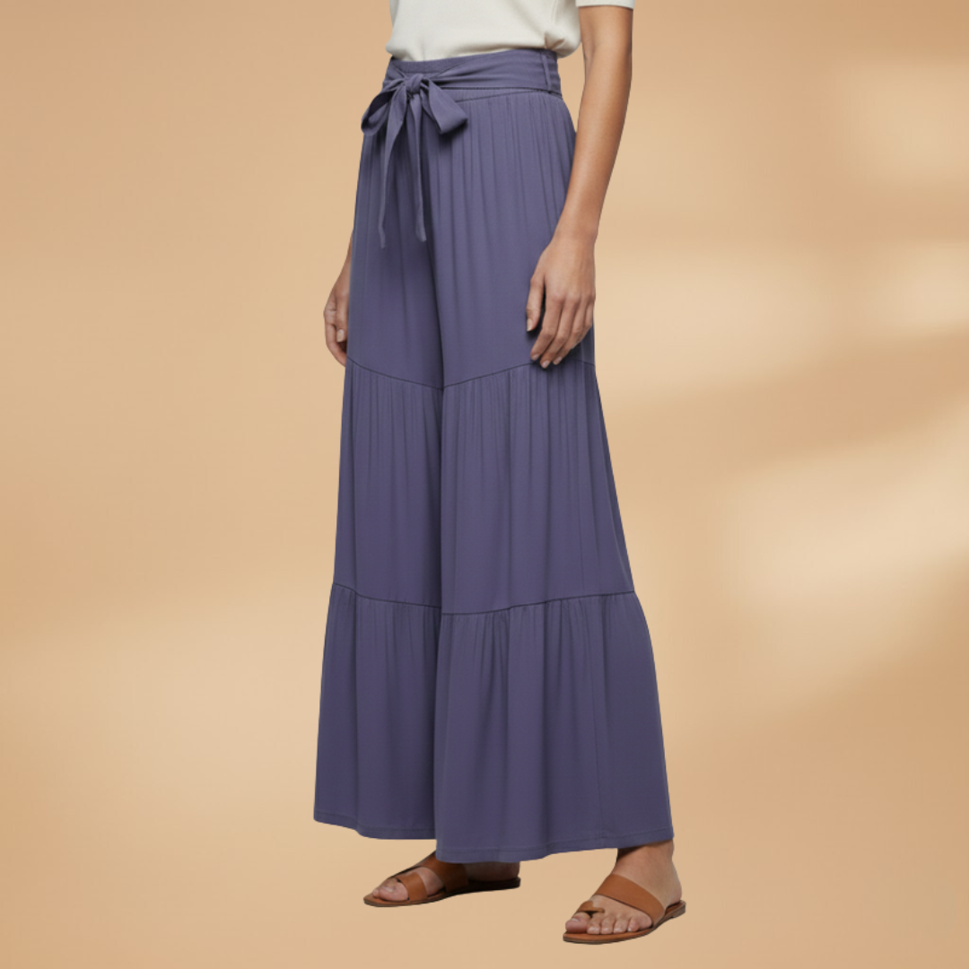 Palazzo Pants with Elastic Waistband and Tie Belt for Women