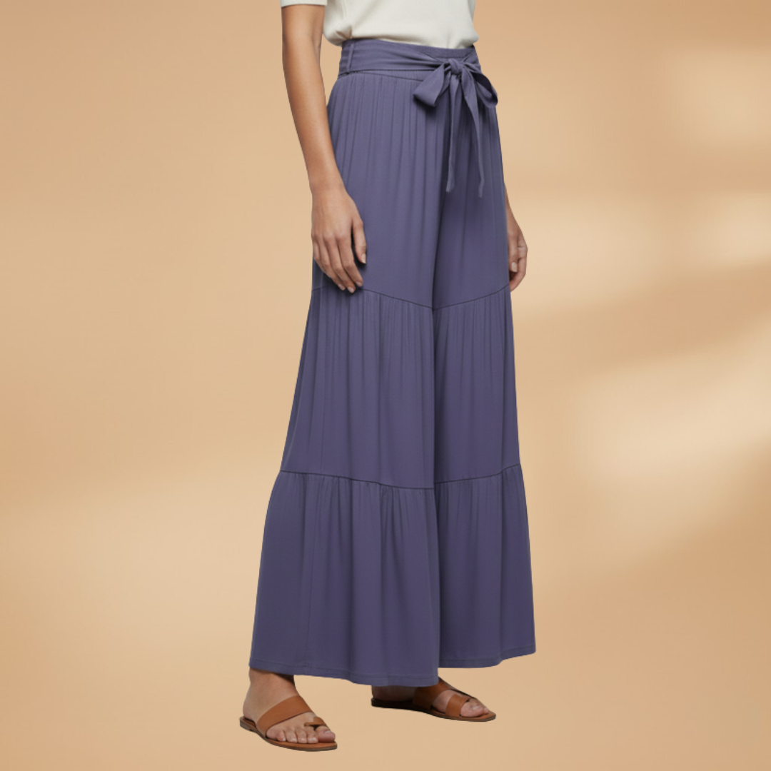 Palazzo Pants with Elastic Waistband and Tie Belt for Women