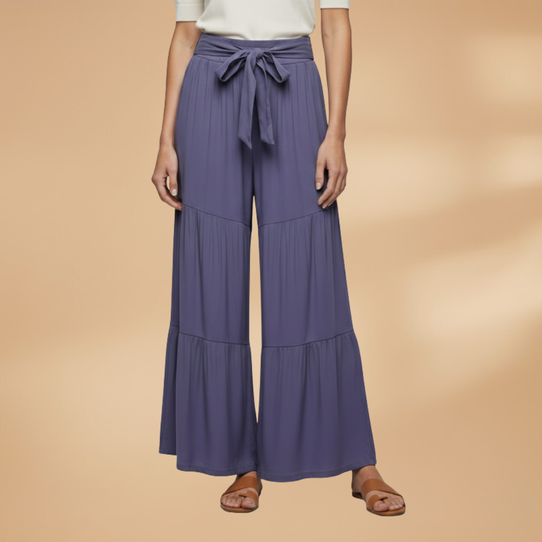 Palazzo Pants with Elastic Waistband and Tie Belt for Women