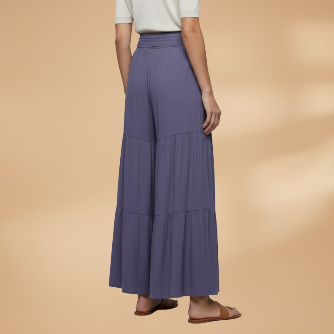 Palazzo Pants with Elastic Waistband and Tie Belt for Women