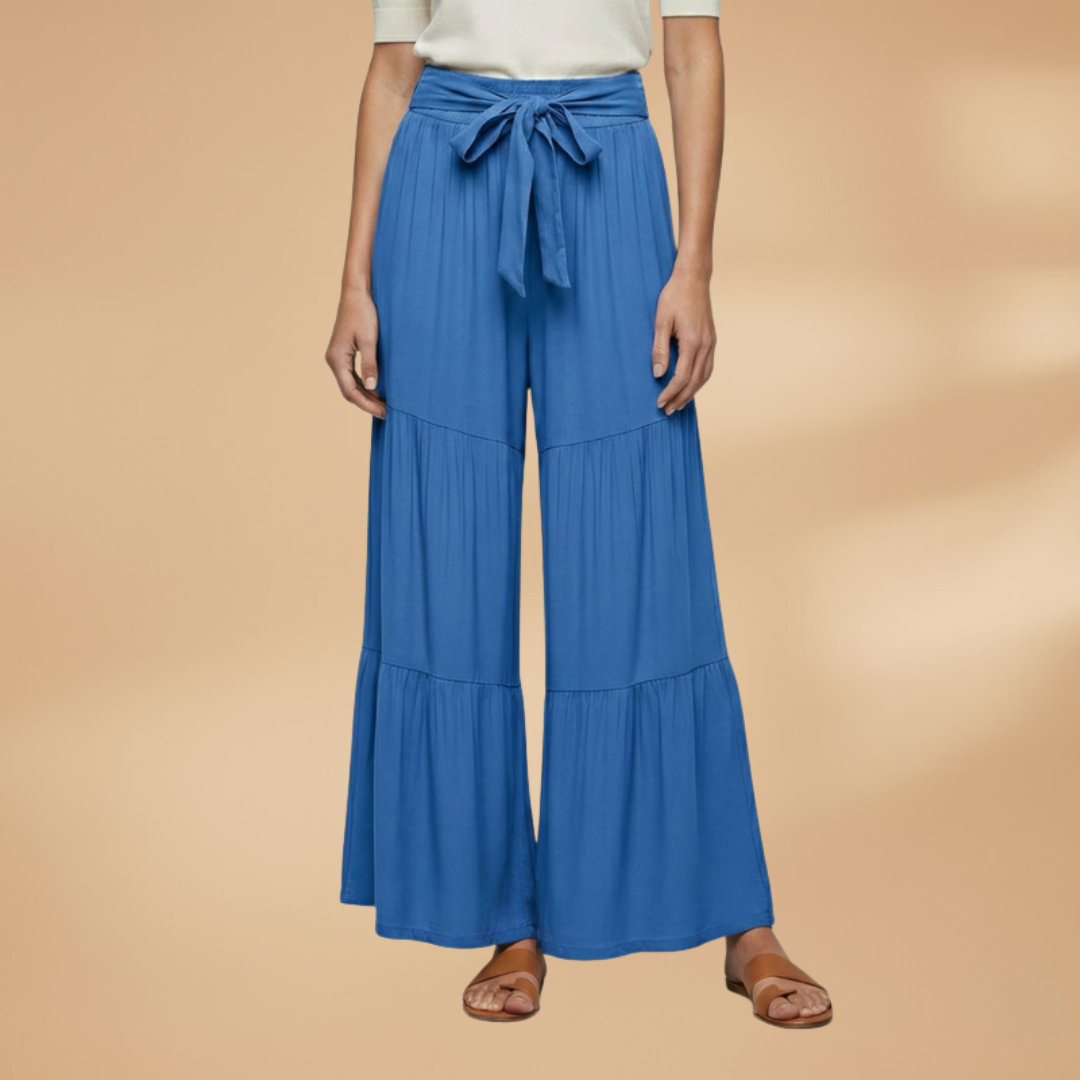 Palazzo Pants with Elastic Waistband and Tie Belt for Women