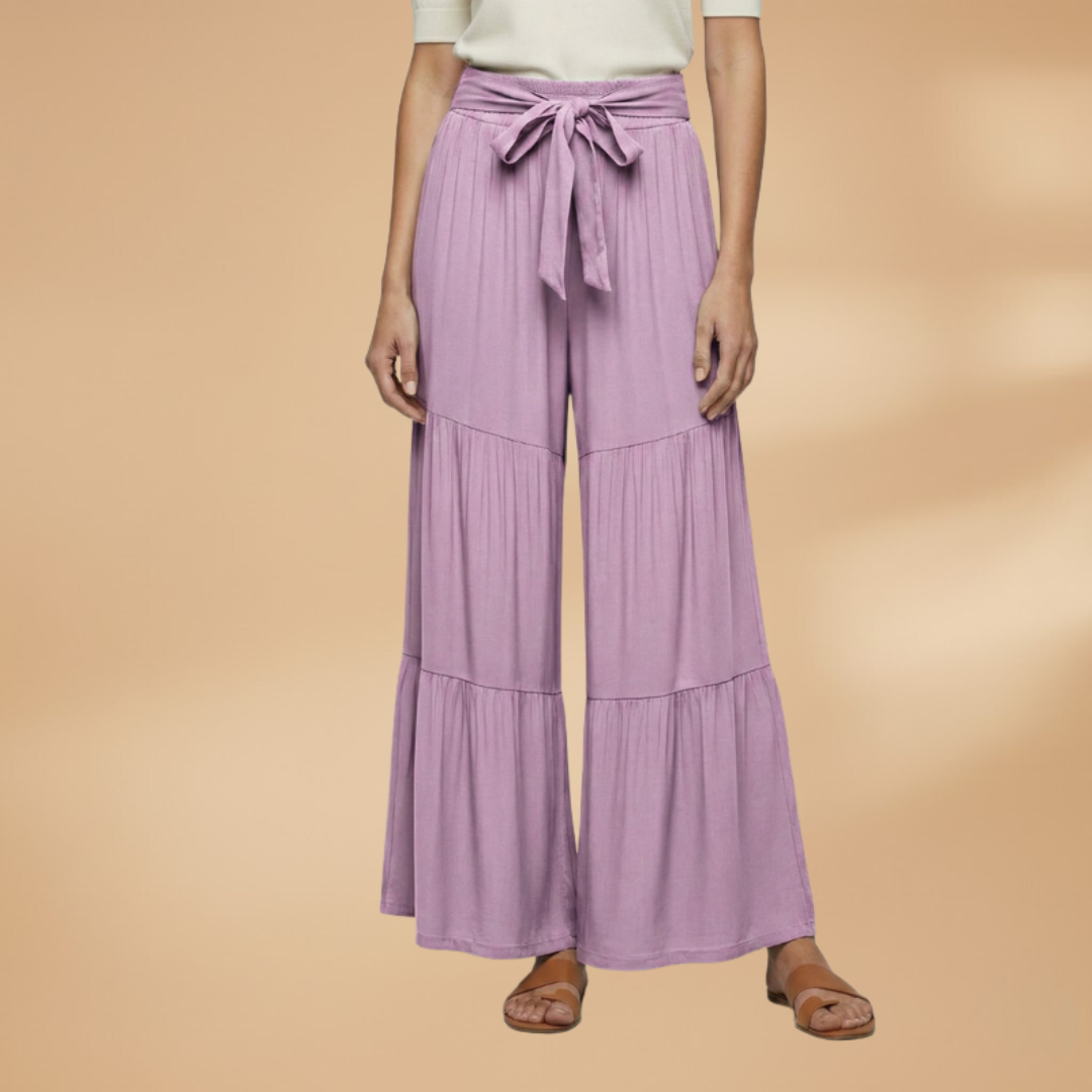 Palazzo Pants with Elastic Waistband and Tie Belt for Women