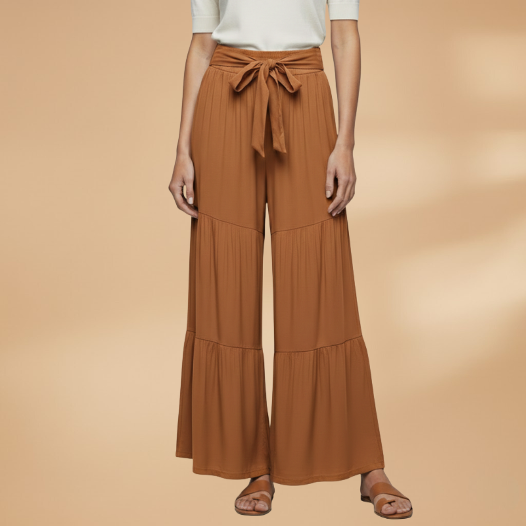 Palazzo Pants with Elastic Waistband and Tie Belt for Women