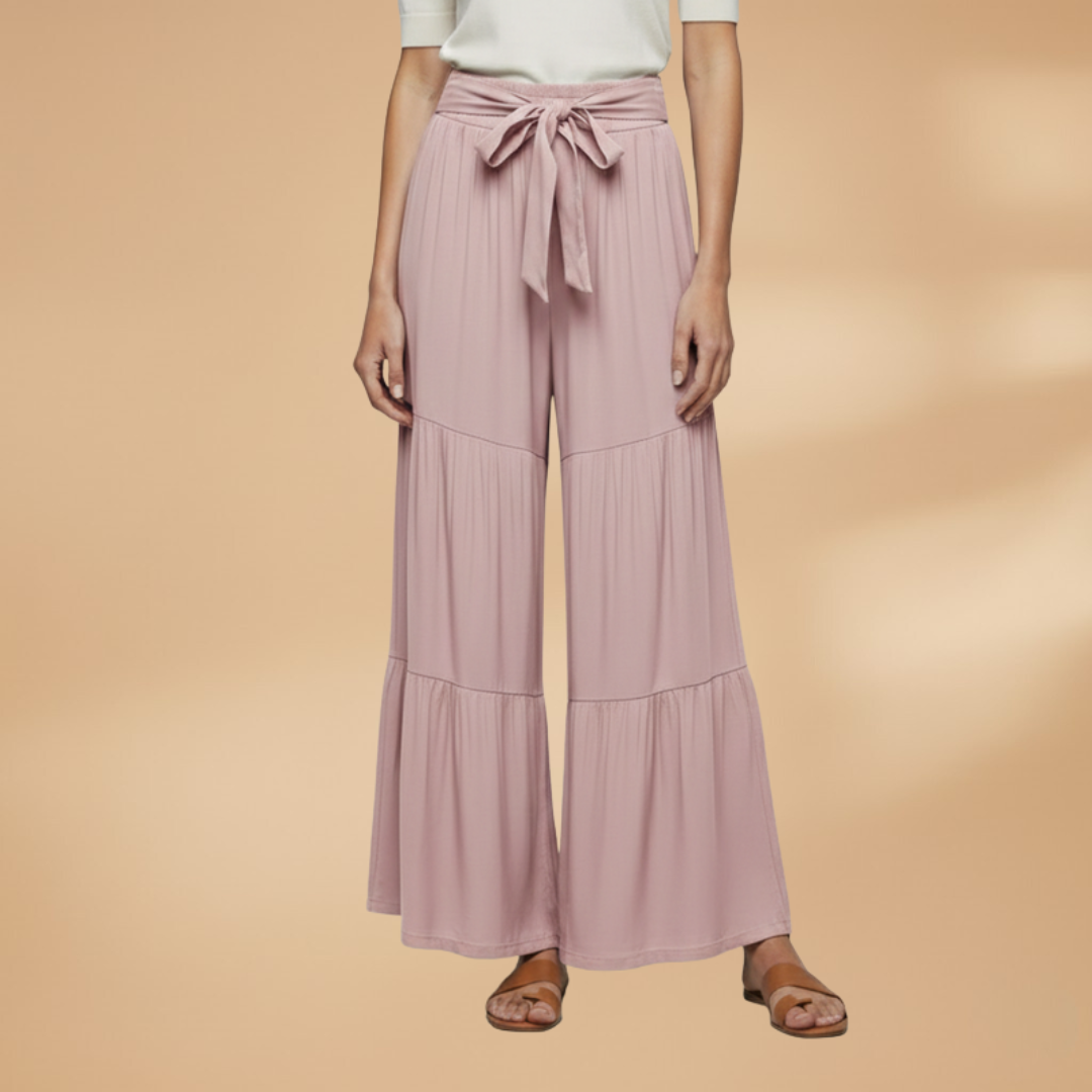 Palazzo Pants with Elastic Waistband and Tie Belt for Women