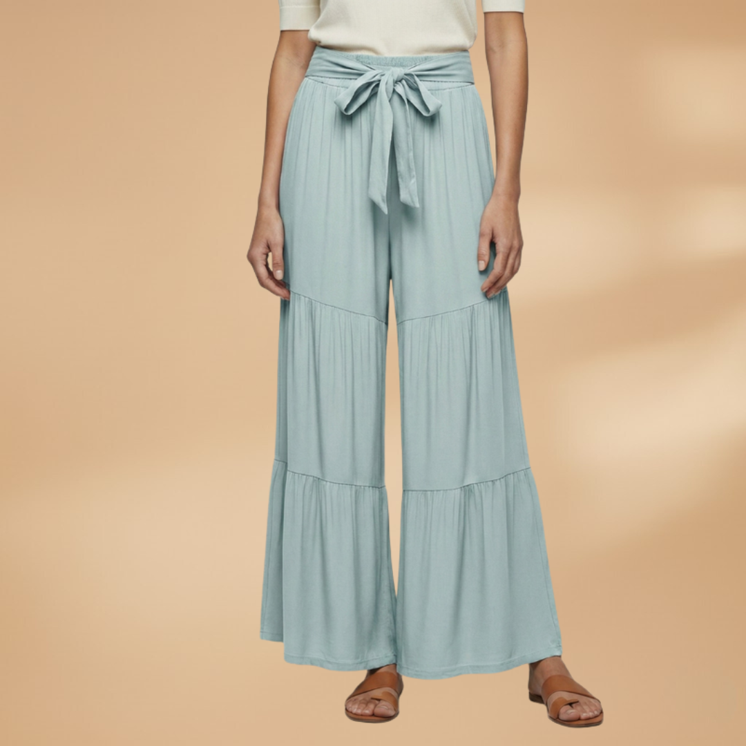 Palazzo Pants with Elastic Waistband and Tie Belt for Women