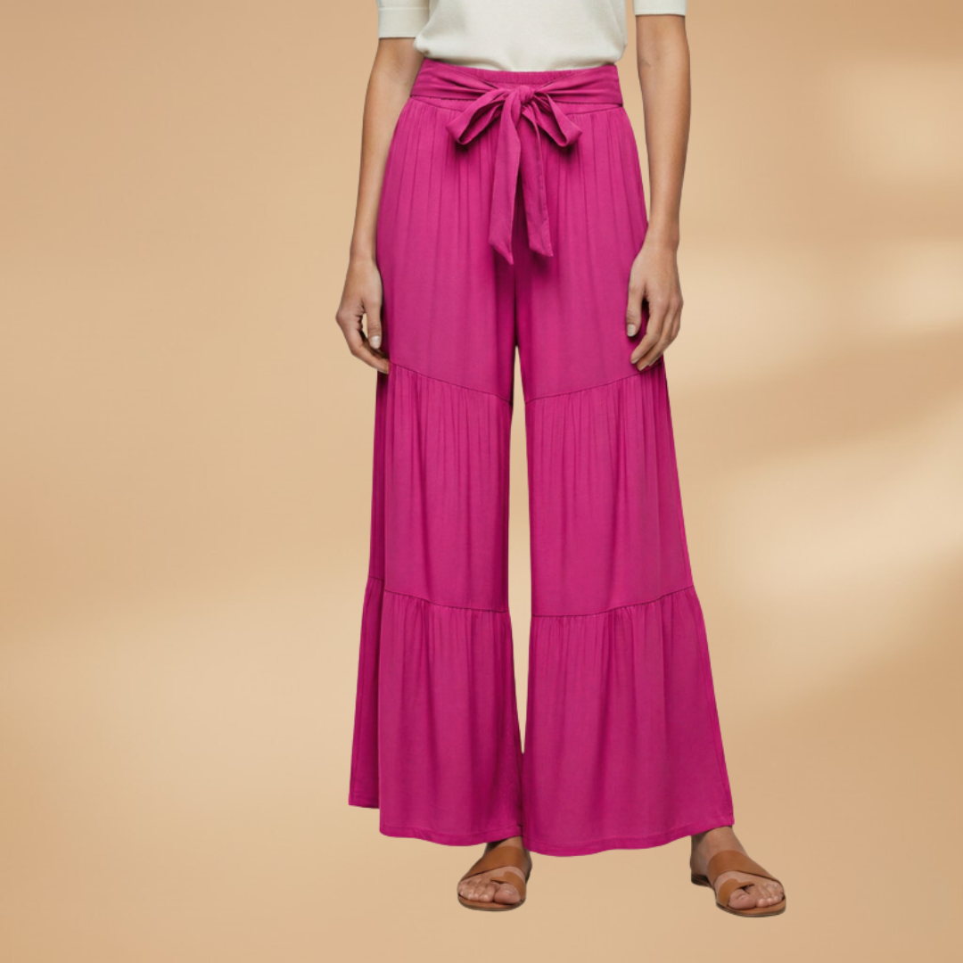 Palazzo Pants with Elastic Waistband and Tie Belt for Women