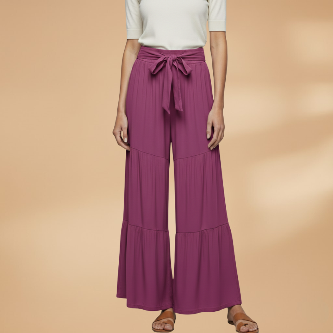 Palazzo Pants with Elastic Waistband and Tie Belt for Women
