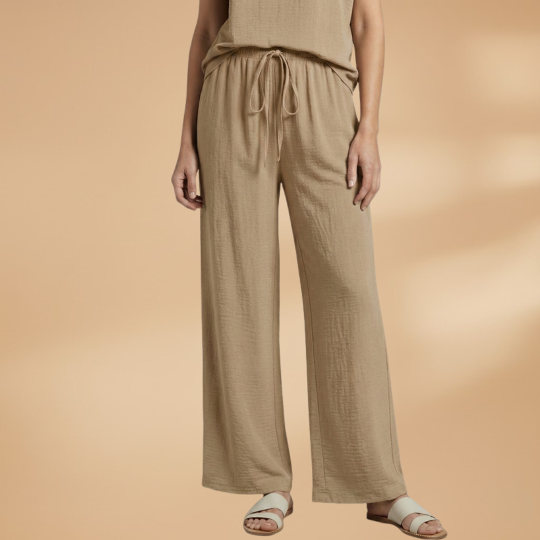 Palazzo Pants with Elastic Waistband and Tie for Women