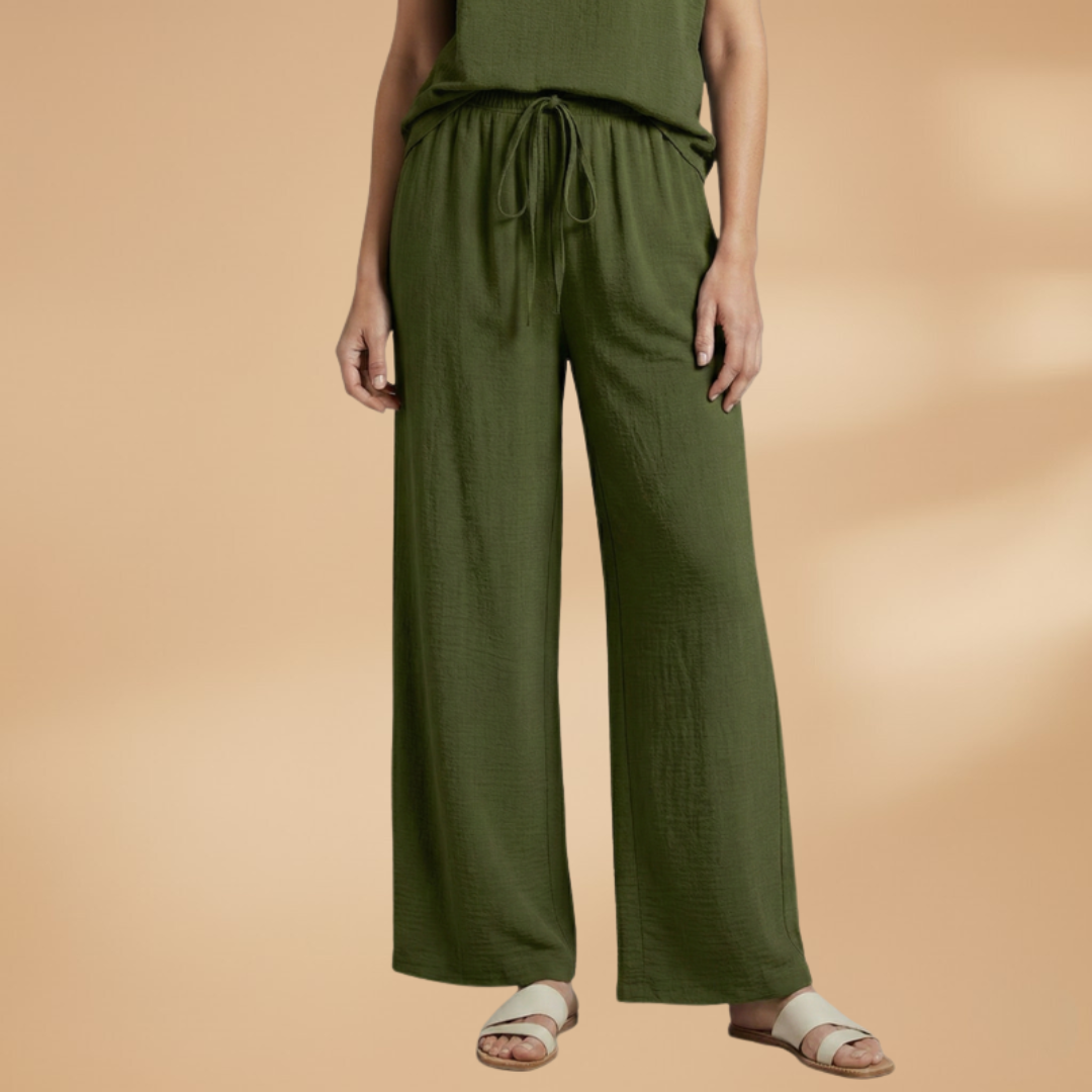 Palazzo Pants with Elastic Waistband and Tie for Women