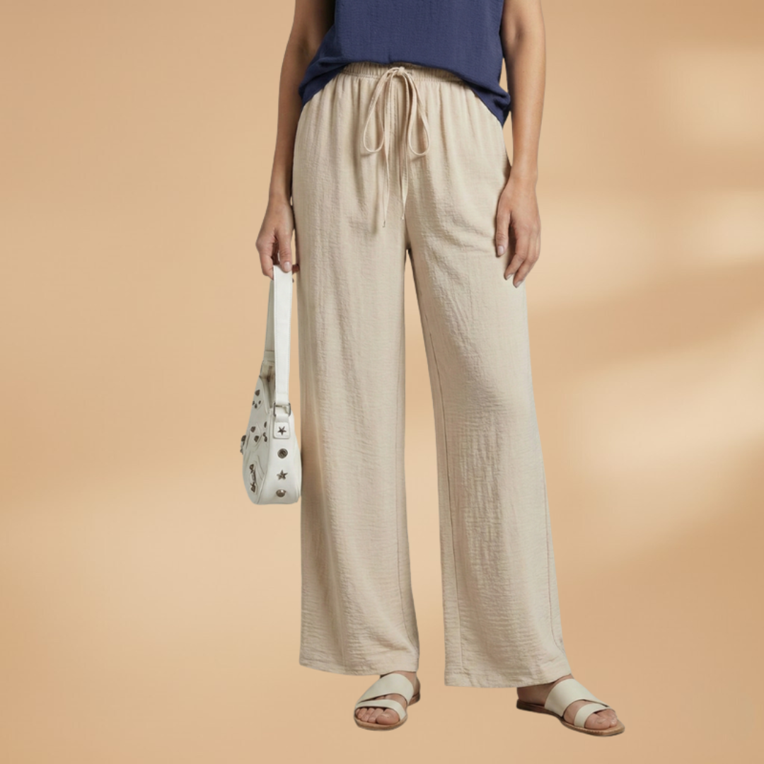 Palazzo Pants with Elastic Waistband and Tie for Women