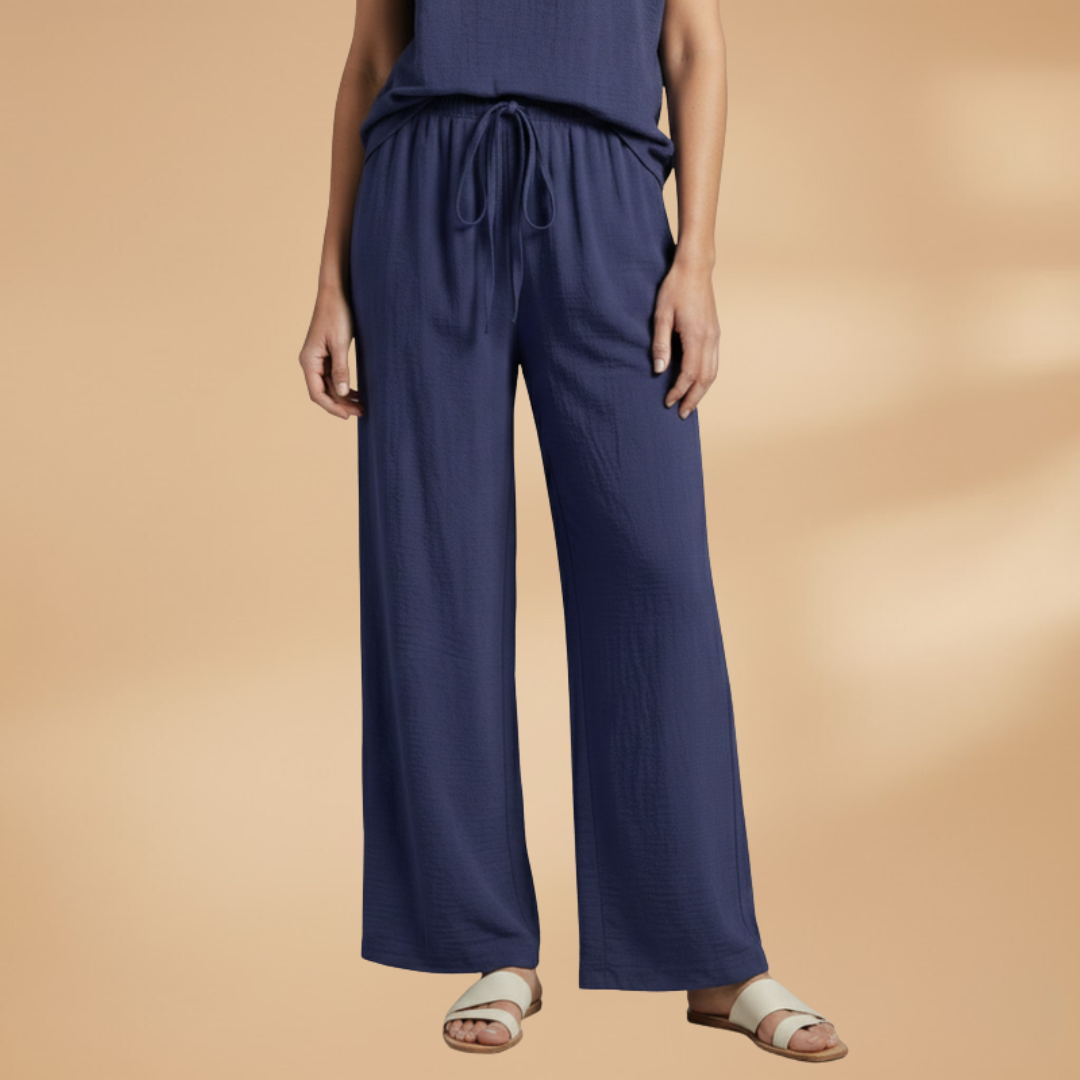 Palazzo Pants with Elastic Waistband and Tie for Women