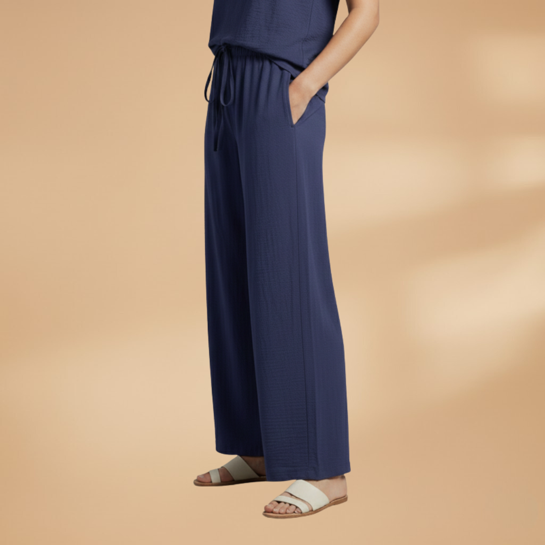 Palazzo Pants with Elastic Waistband and Tie for Women
