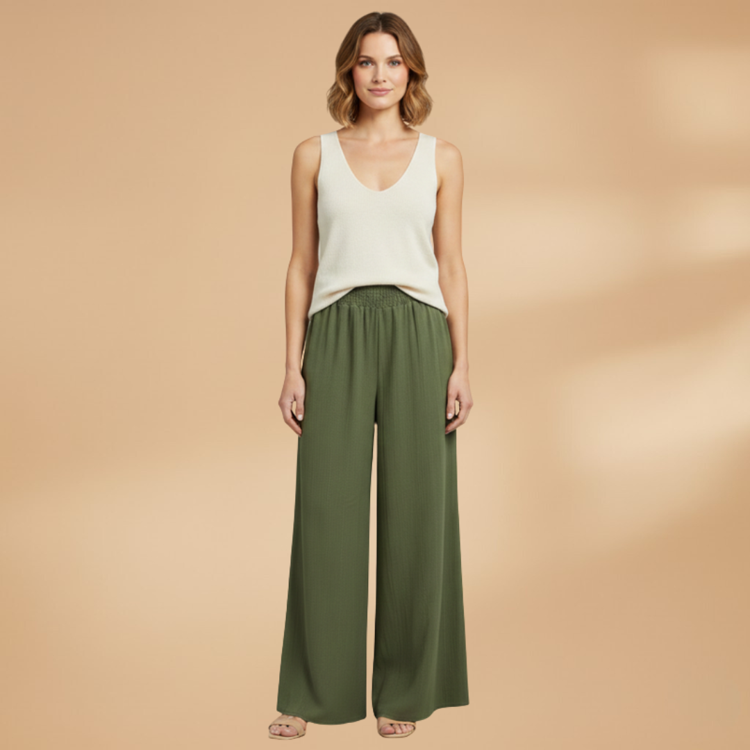 Palazzo Pants with Elastic Waistband and Wide Legs for Women