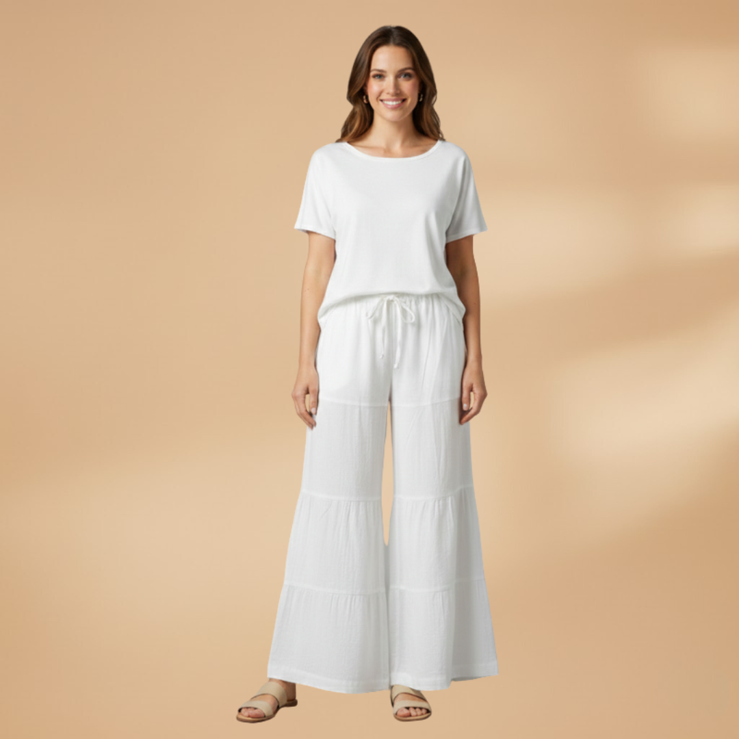 Palazzo Pants with Elastic Waistband and Wide Legs for Women