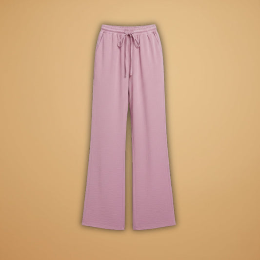 Palazzo Trousers with Elastic Waistband and Drawstring for Women