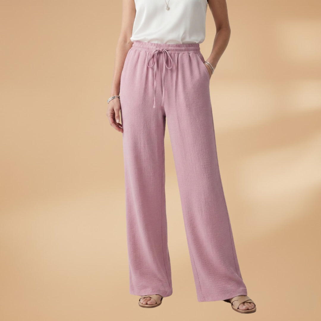 Palazzo Trousers with Elastic Waistband and Drawstring for Women