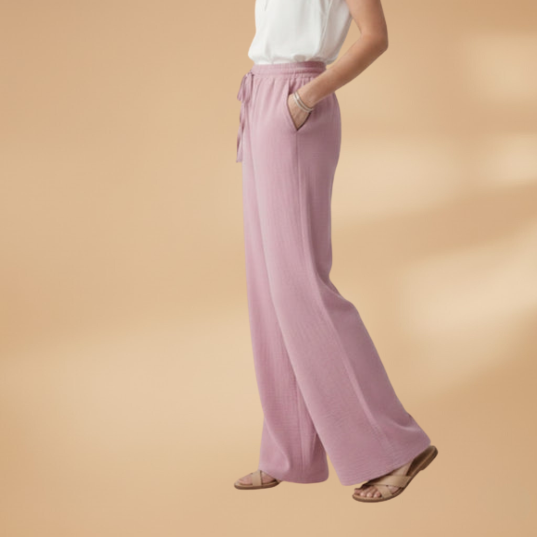Palazzo Trousers with Elastic Waistband and Drawstring for Women