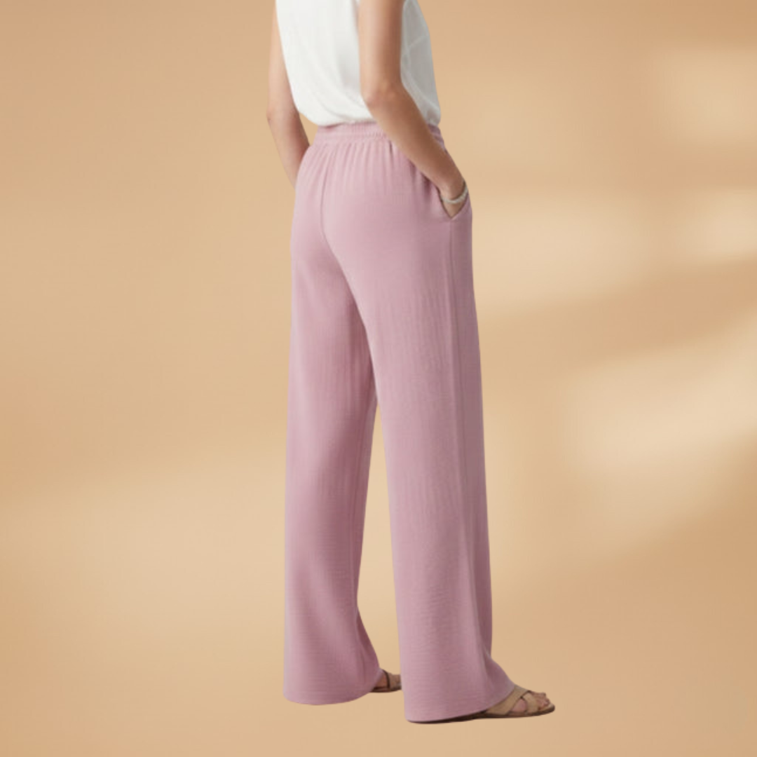 Palazzo Trousers with Elastic Waistband and Drawstring for Women