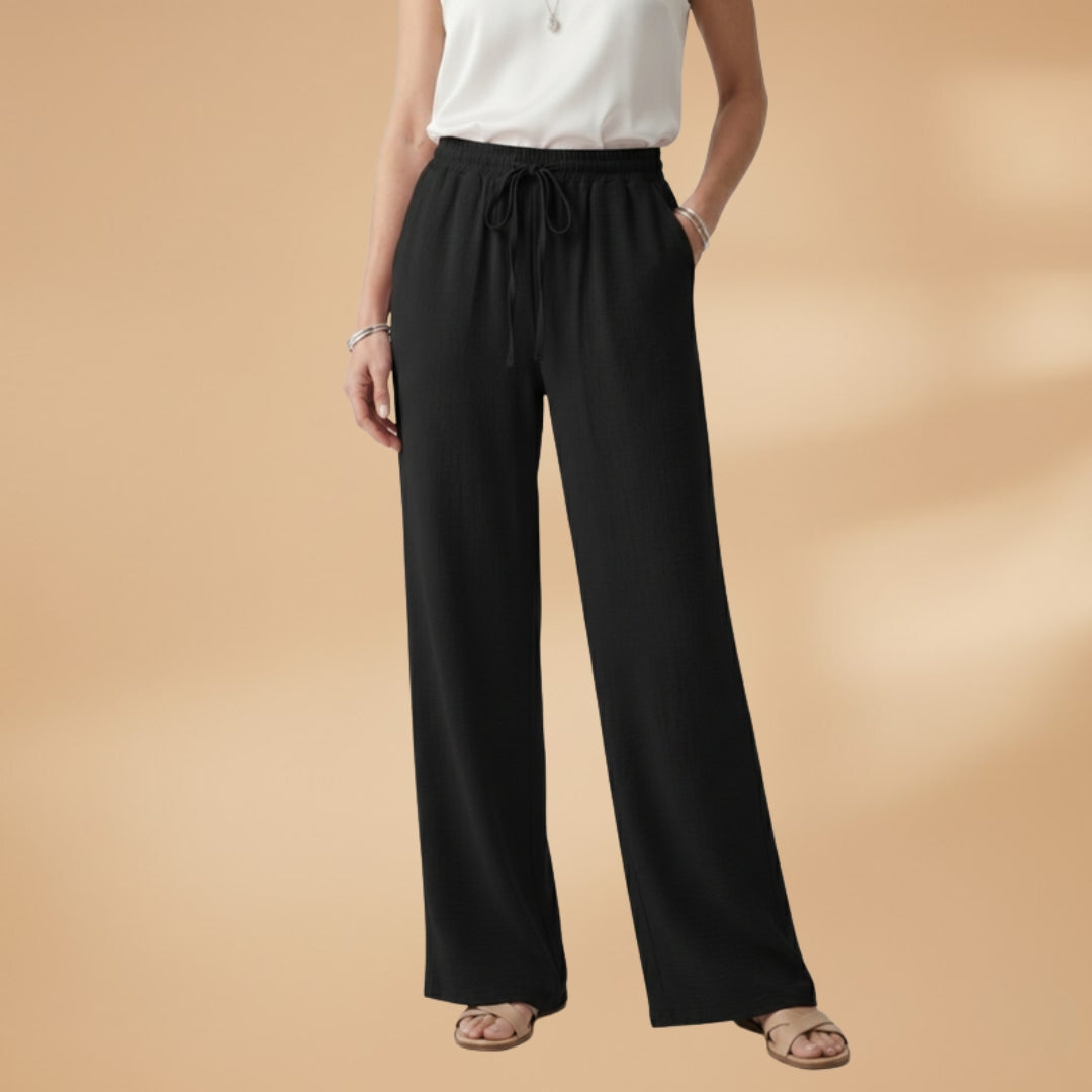 Palazzo Trousers with Elastic Waistband and Drawstring for Women