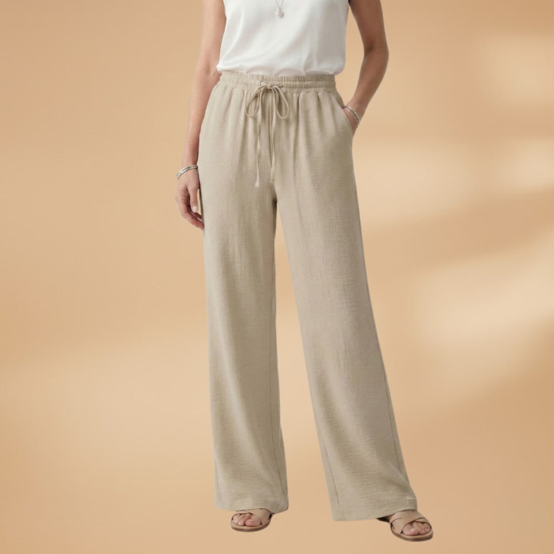 Palazzo Trousers with Elastic Waistband and Drawstring for Women