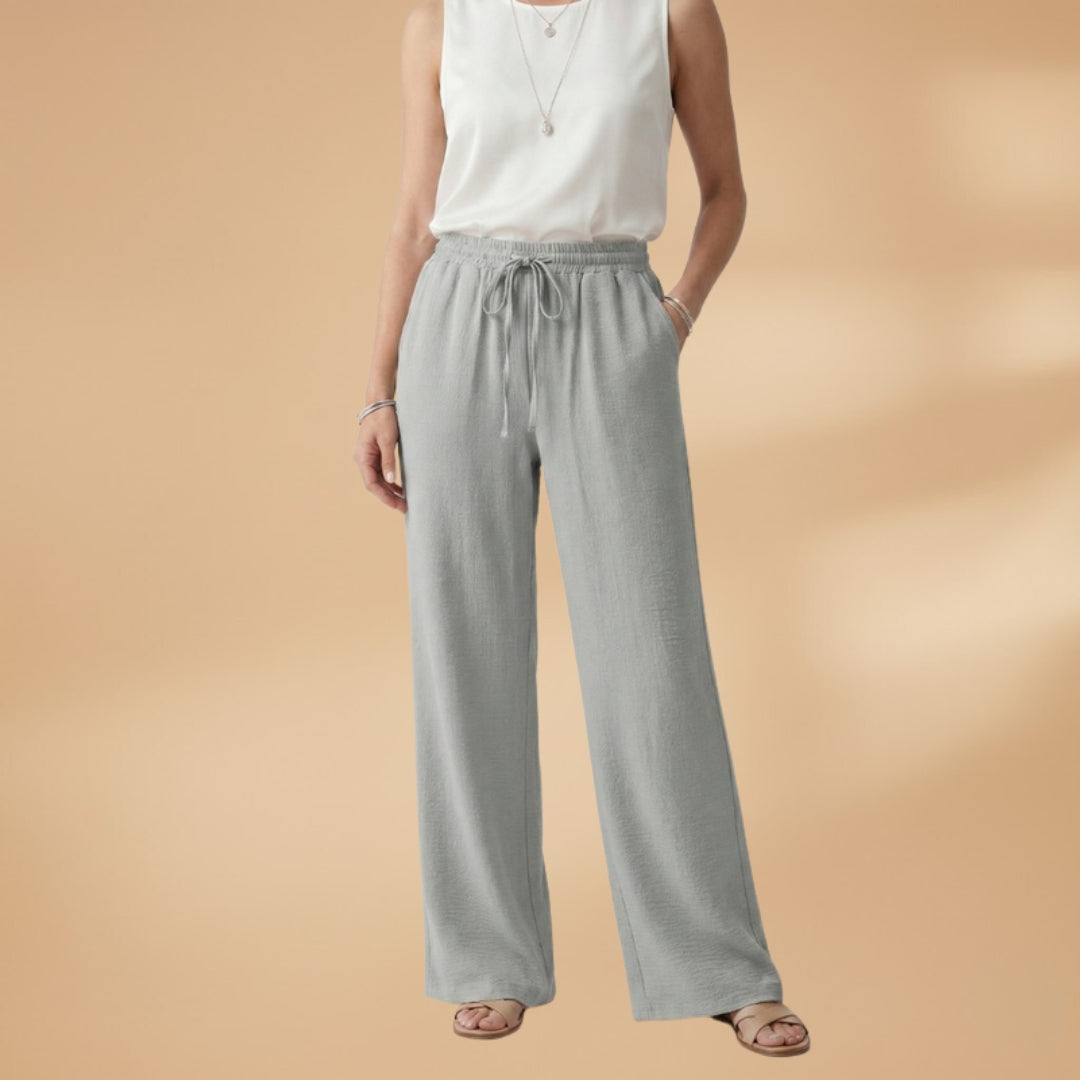 Palazzo Trousers with Elastic Waistband and Drawstring for Women