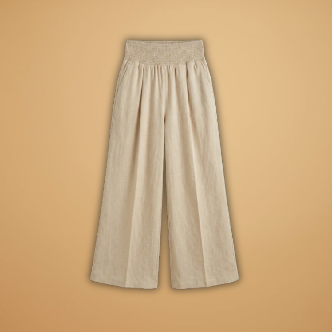Palazzo Trousers with Elastic Waistband and Pleats for Women