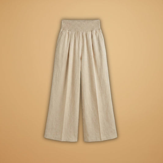 Palazzo Trousers with Elastic Waistband and Pleats for Women