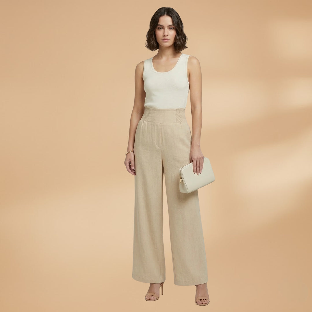 Palazzo Trousers with Elastic Waistband and Pleats for Women