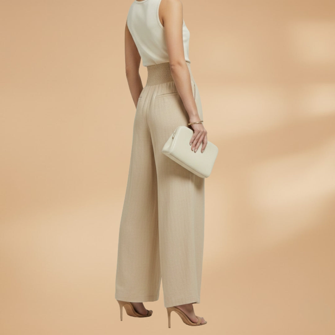Palazzo Trousers with Elastic Waistband and Pleats for Women