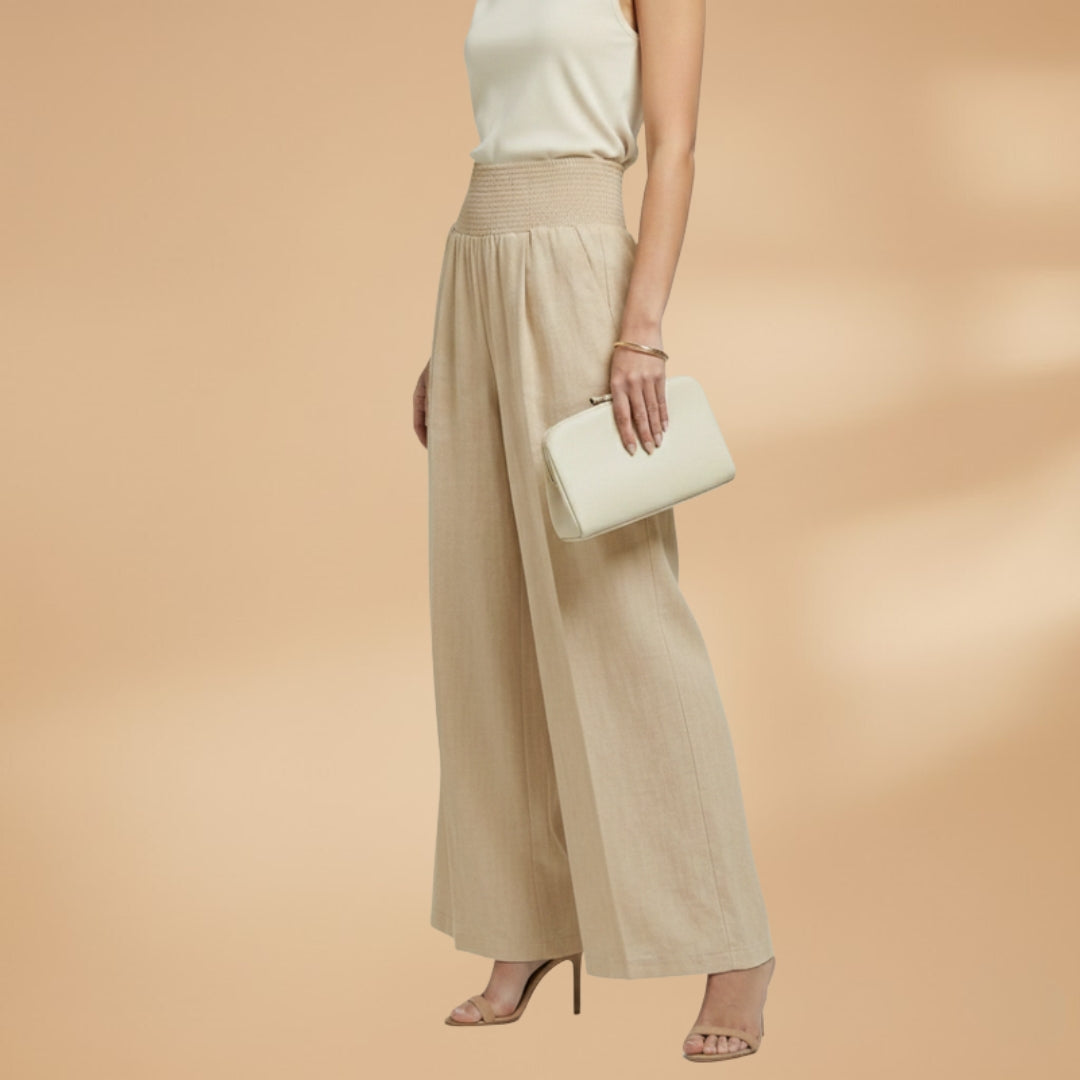 Palazzo Trousers with Elastic Waistband and Pleats for Women