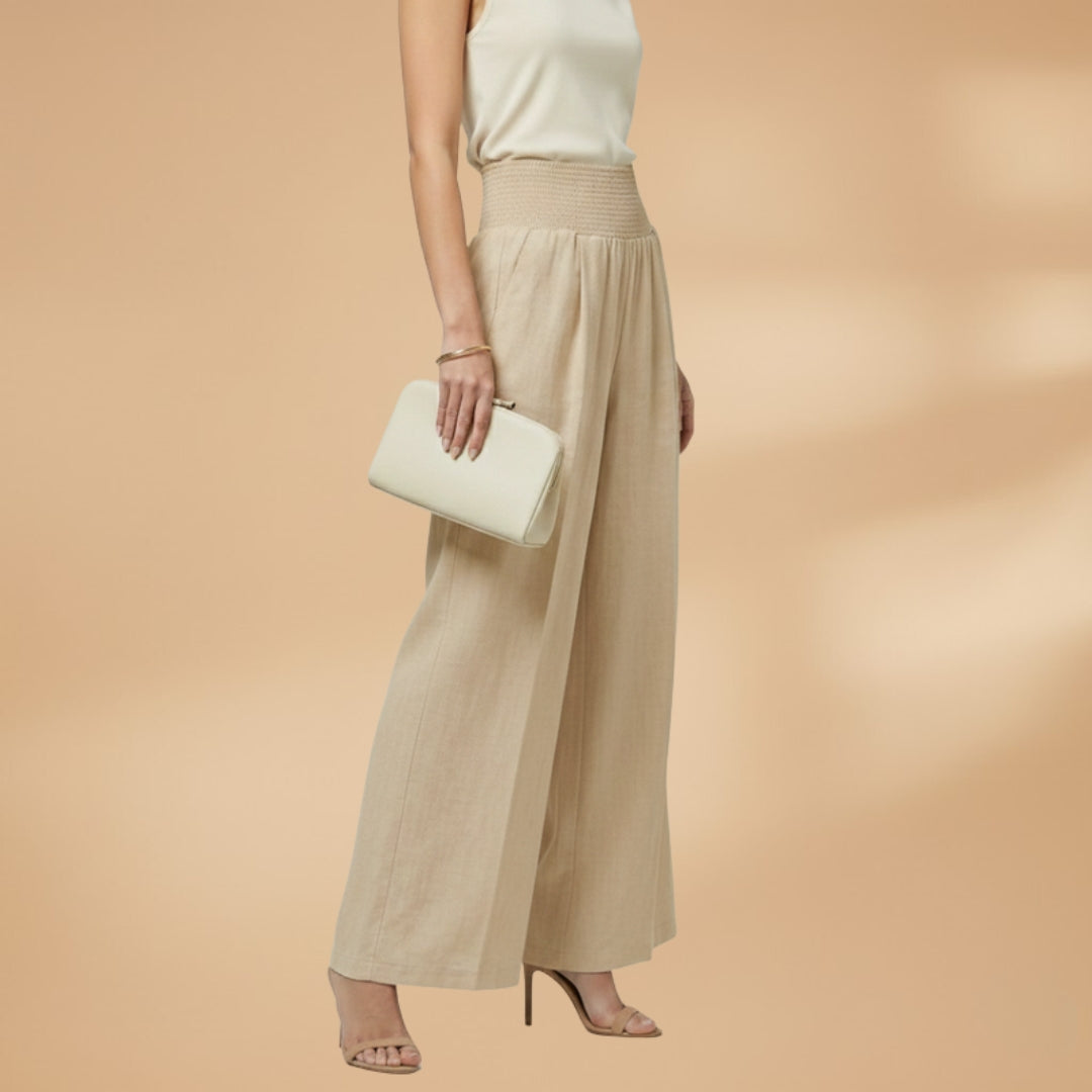 Palazzo Trousers with Elastic Waistband and Pleats for Women