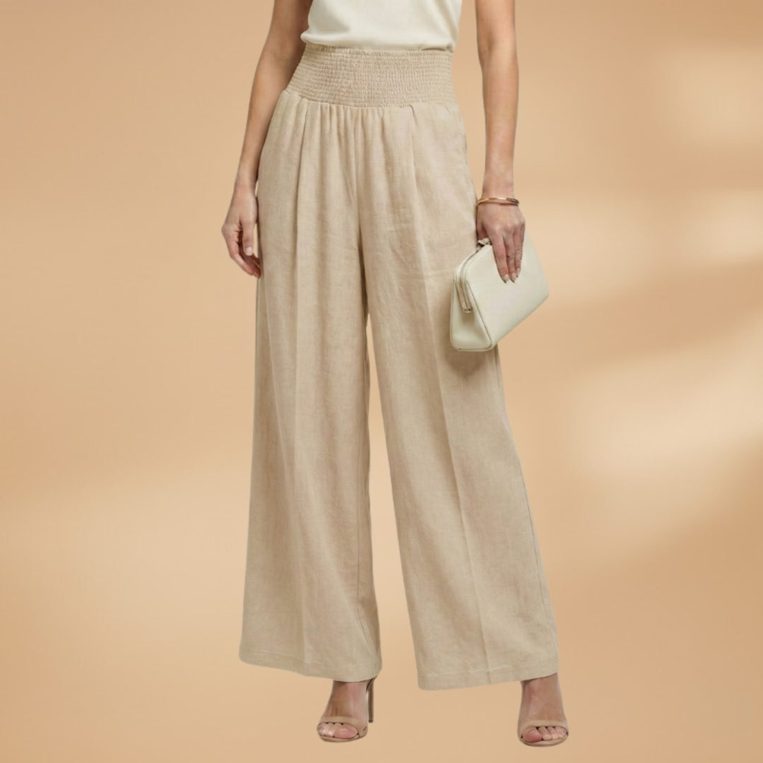 Palazzo Trousers with Elastic Waistband and Pleats for Women