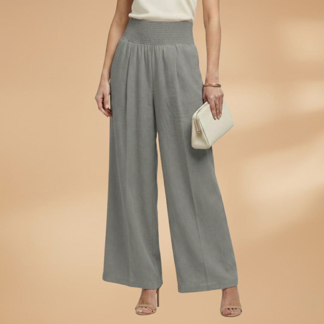 Palazzo Trousers with Elastic Waistband and Pleats for Women