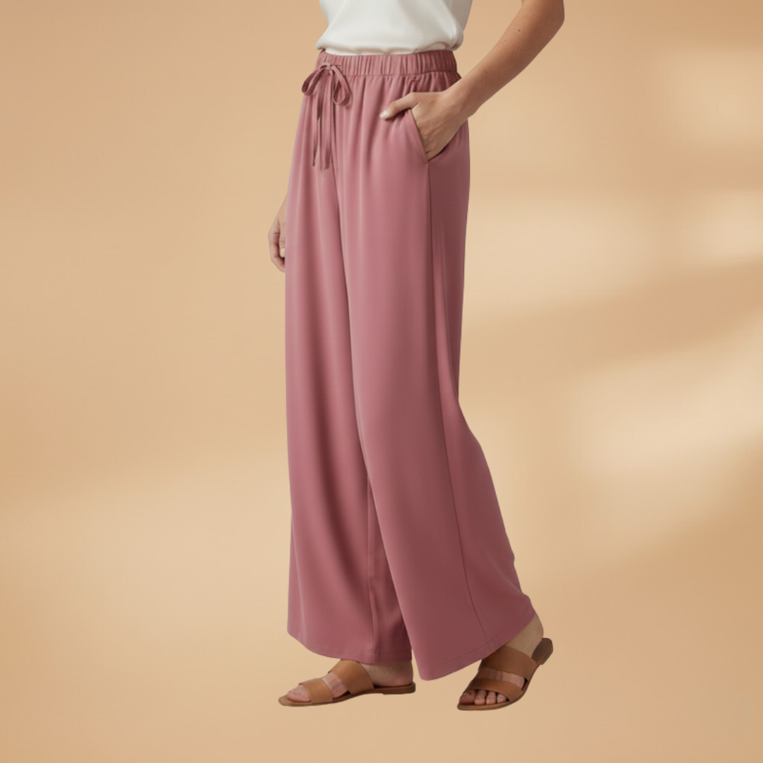 Palazzo Trousers with Elastic Waistband and Side Pockets for Women