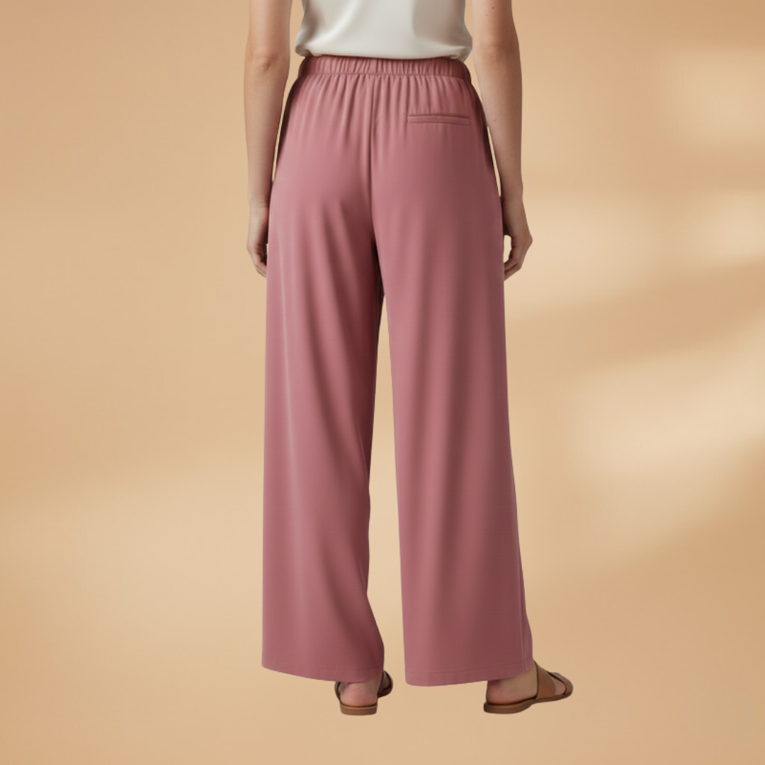 Palazzo Trousers with Elastic Waistband and Side Pockets for Women