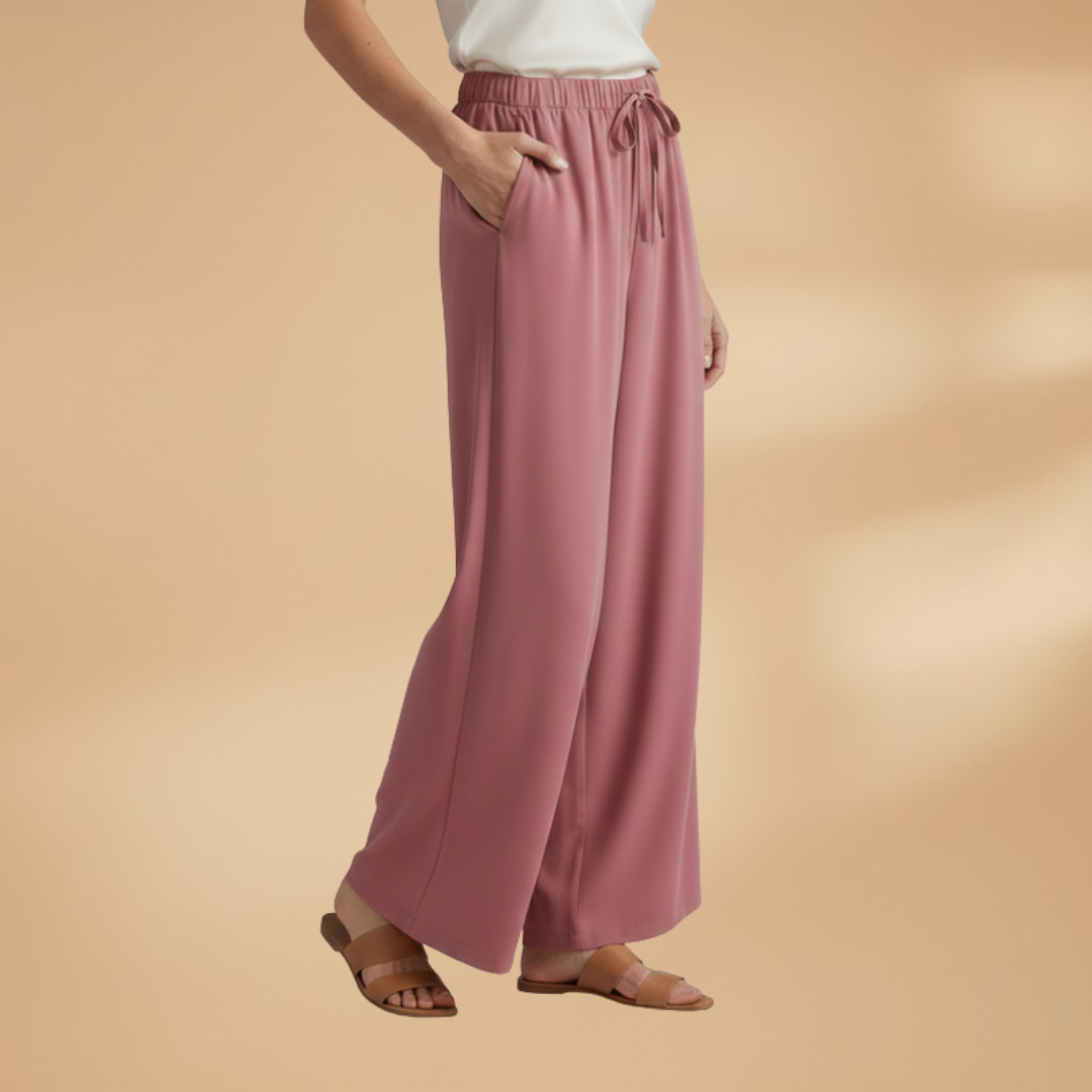 Palazzo Trousers with Elastic Waistband and Side Pockets for Women
