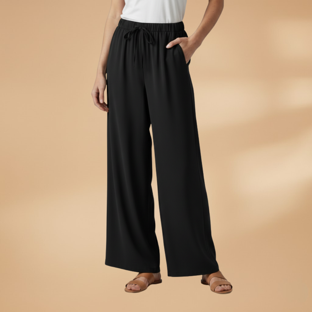 Palazzo Trousers with Elastic Waistband and Side Pockets for Women
