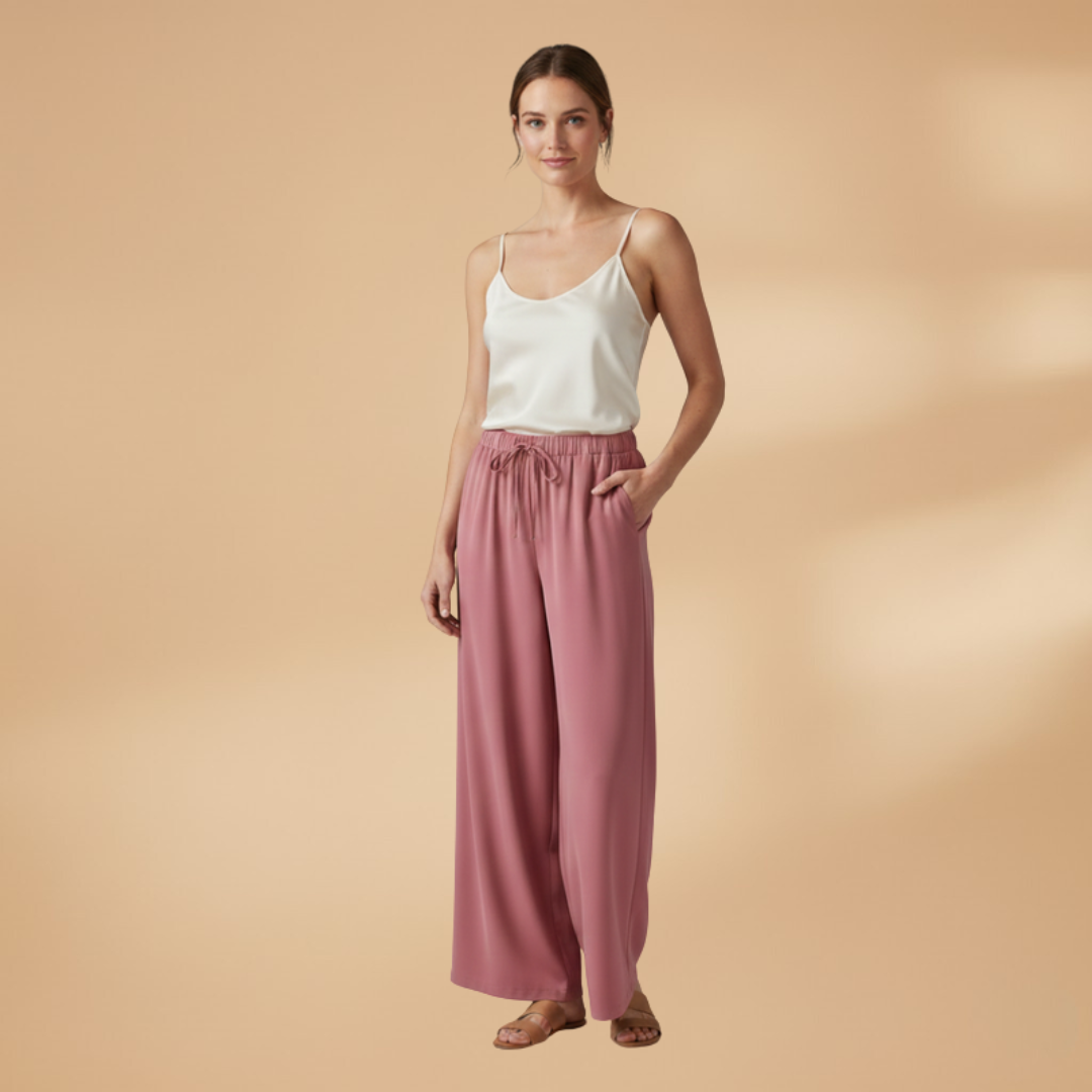 Palazzo Trousers with Elastic Waistband and Side Pockets for Women