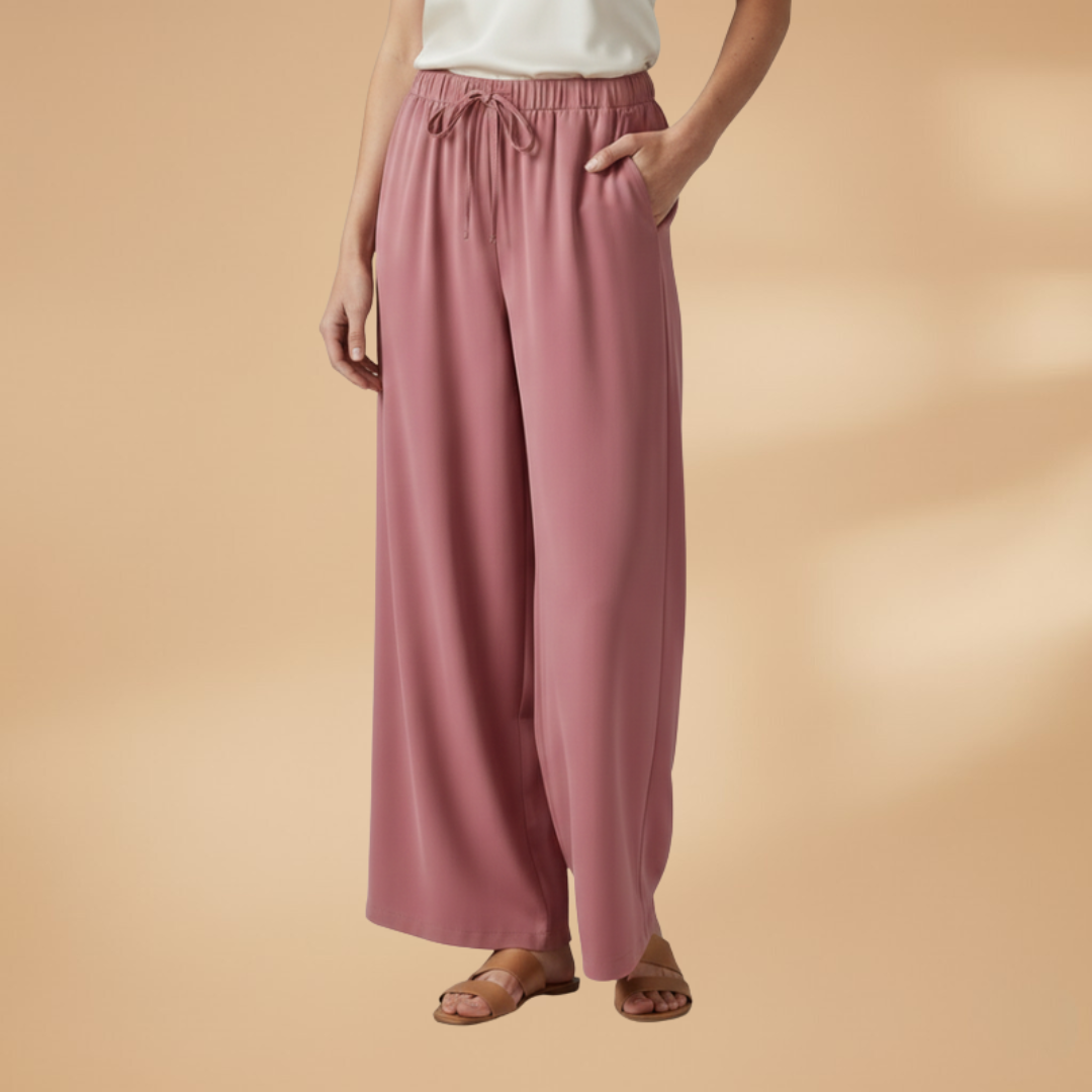 Palazzo Trousers with Elastic Waistband and Side Pockets for Women